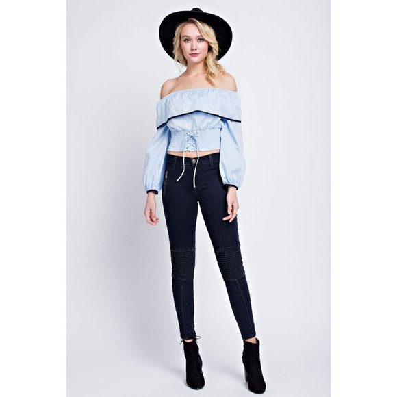 Boutique Tops - Women's Super Cute Comfy Off Shoulder Top With Contrast Detail Linning & Corset